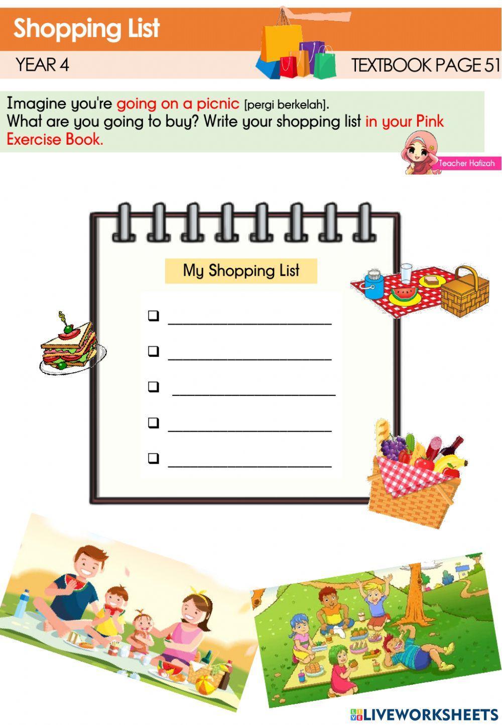 CEFR Year 4 Listening and Speaking Textbook page 51- Shopping List