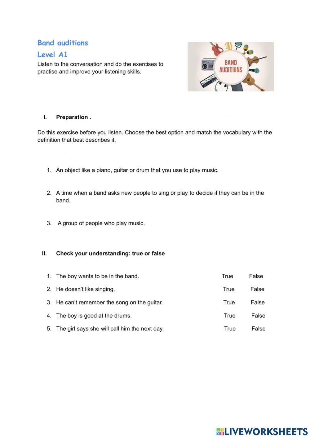 Band audition listening skills  A1