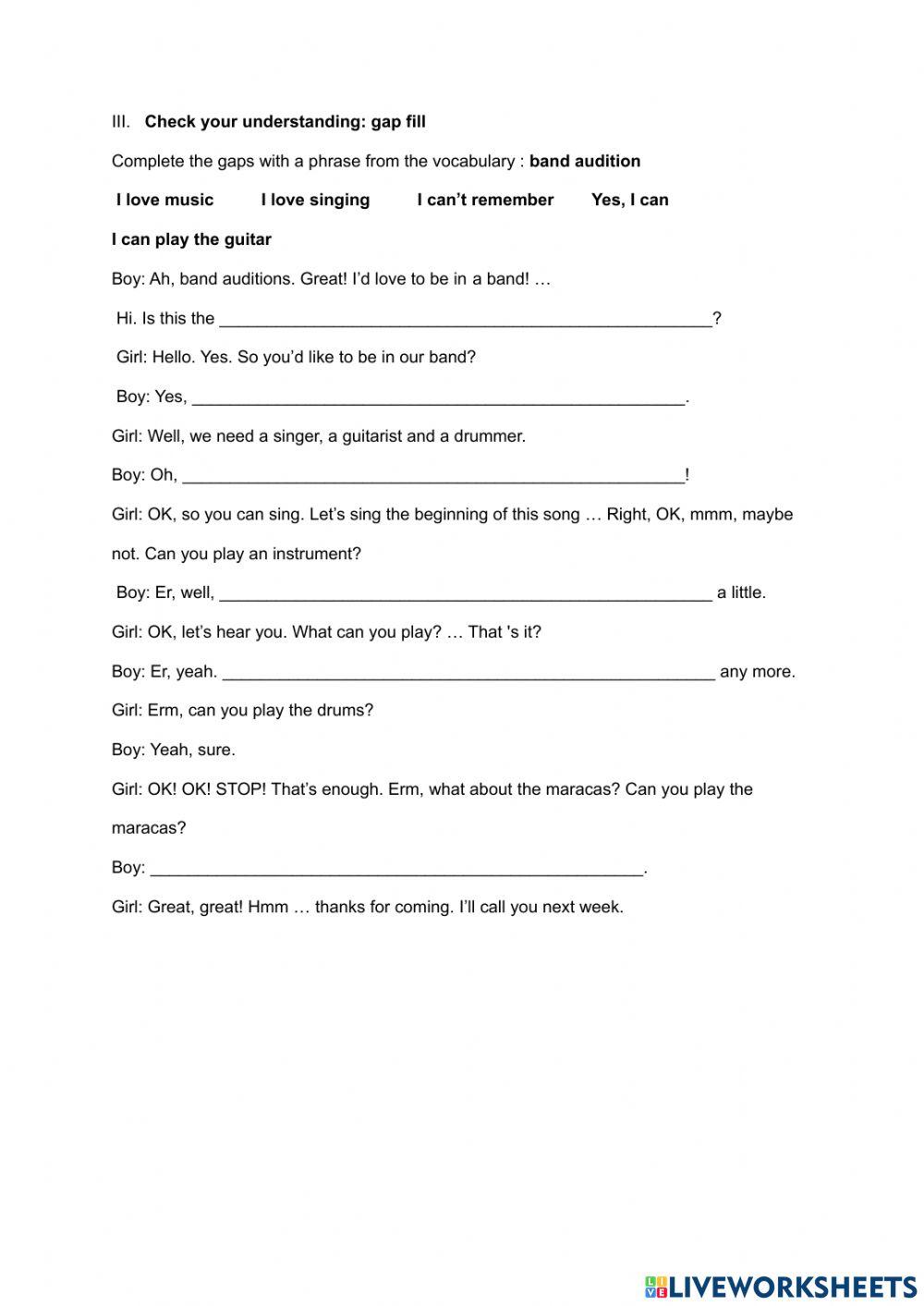 Band audition listening skills  A1