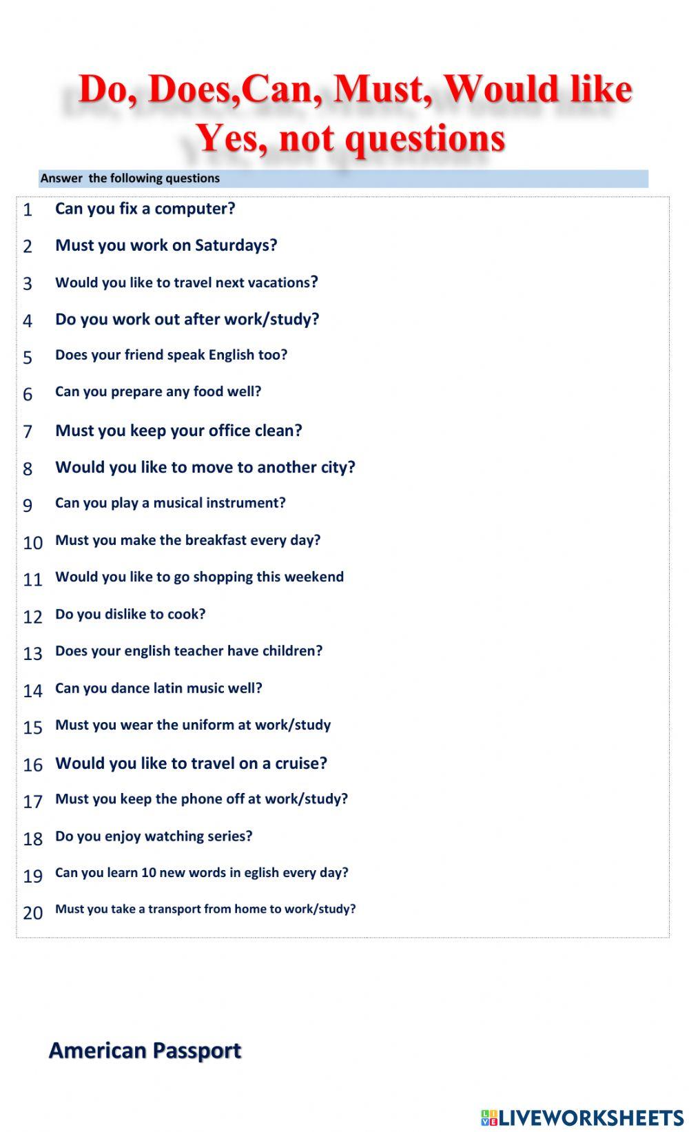 Do,does, can, must, would Quest.. Amerpassport