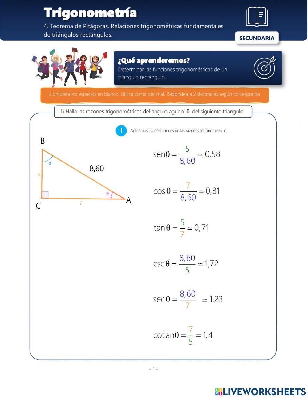 Razones trigonométricas en el triángulo rectángulo