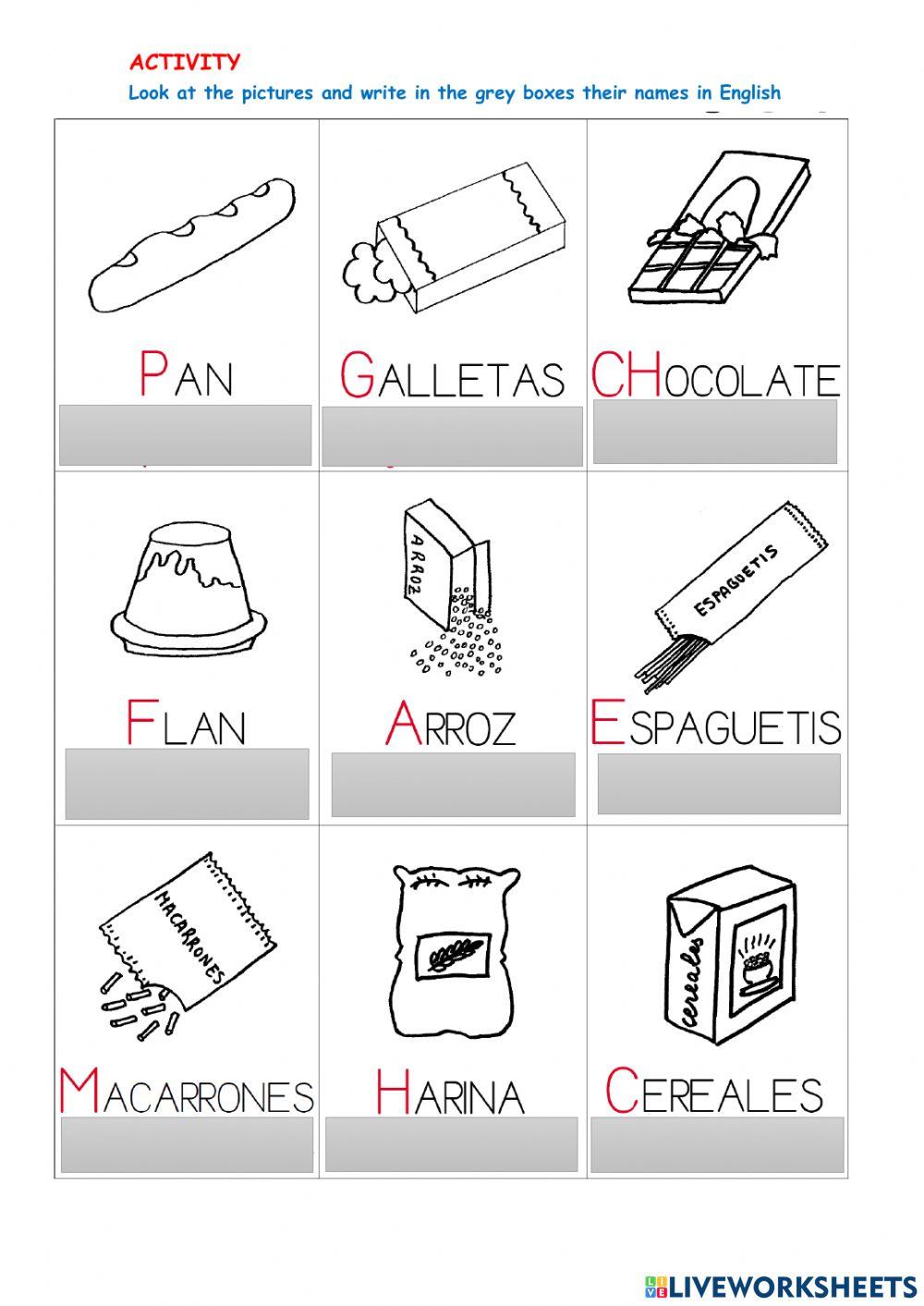 Los alimentos-completar tabla