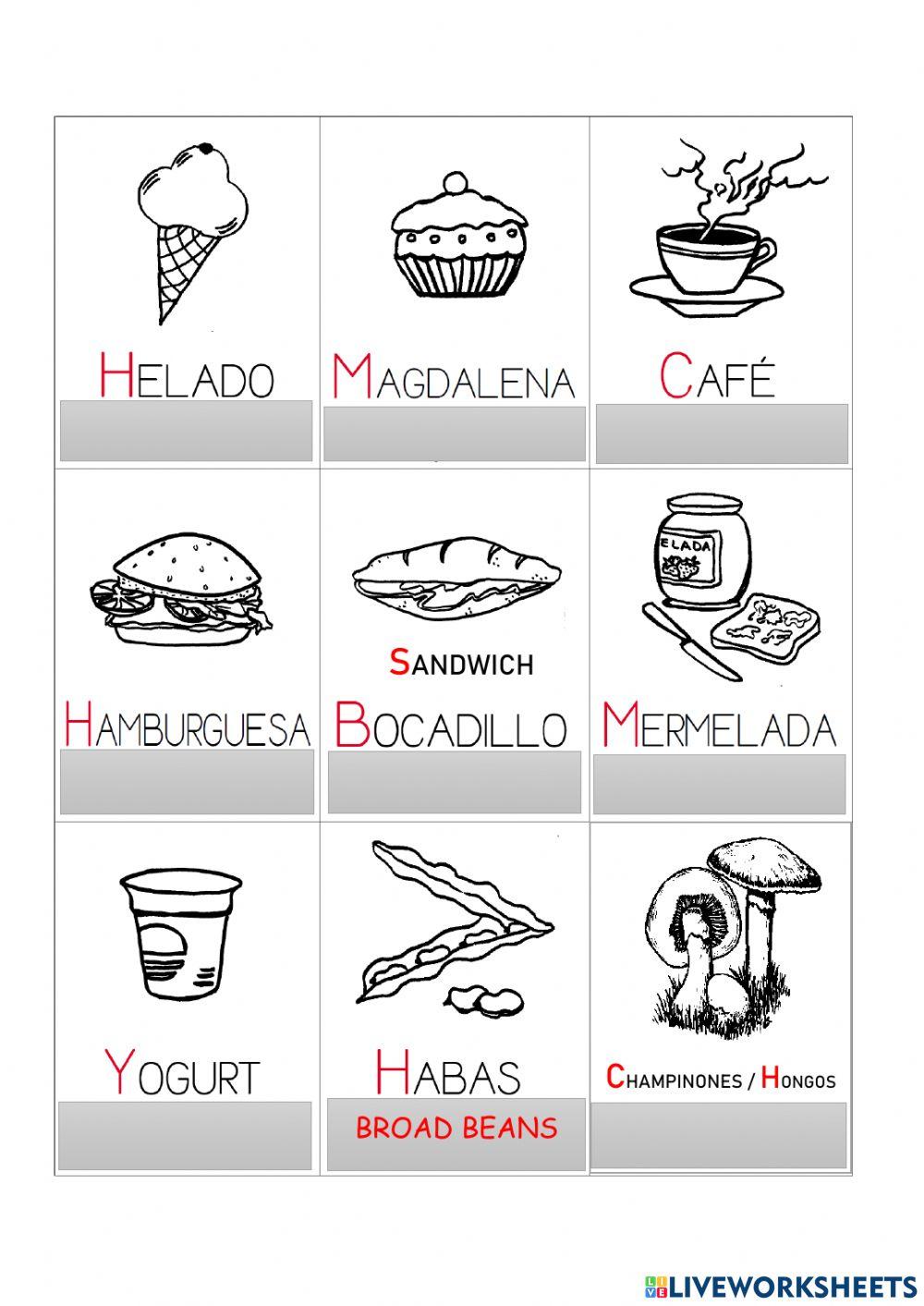 Los alimentos-completar tabla