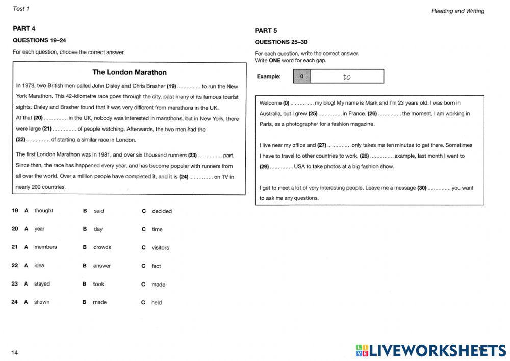 Authentic Practice Tests B1 Preliminary (PET) - Reading Multiple Choice Part 1
