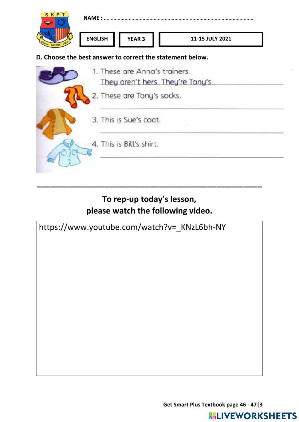 ENG Y3 Week 23 (11-15 JULY) Worksheets 2