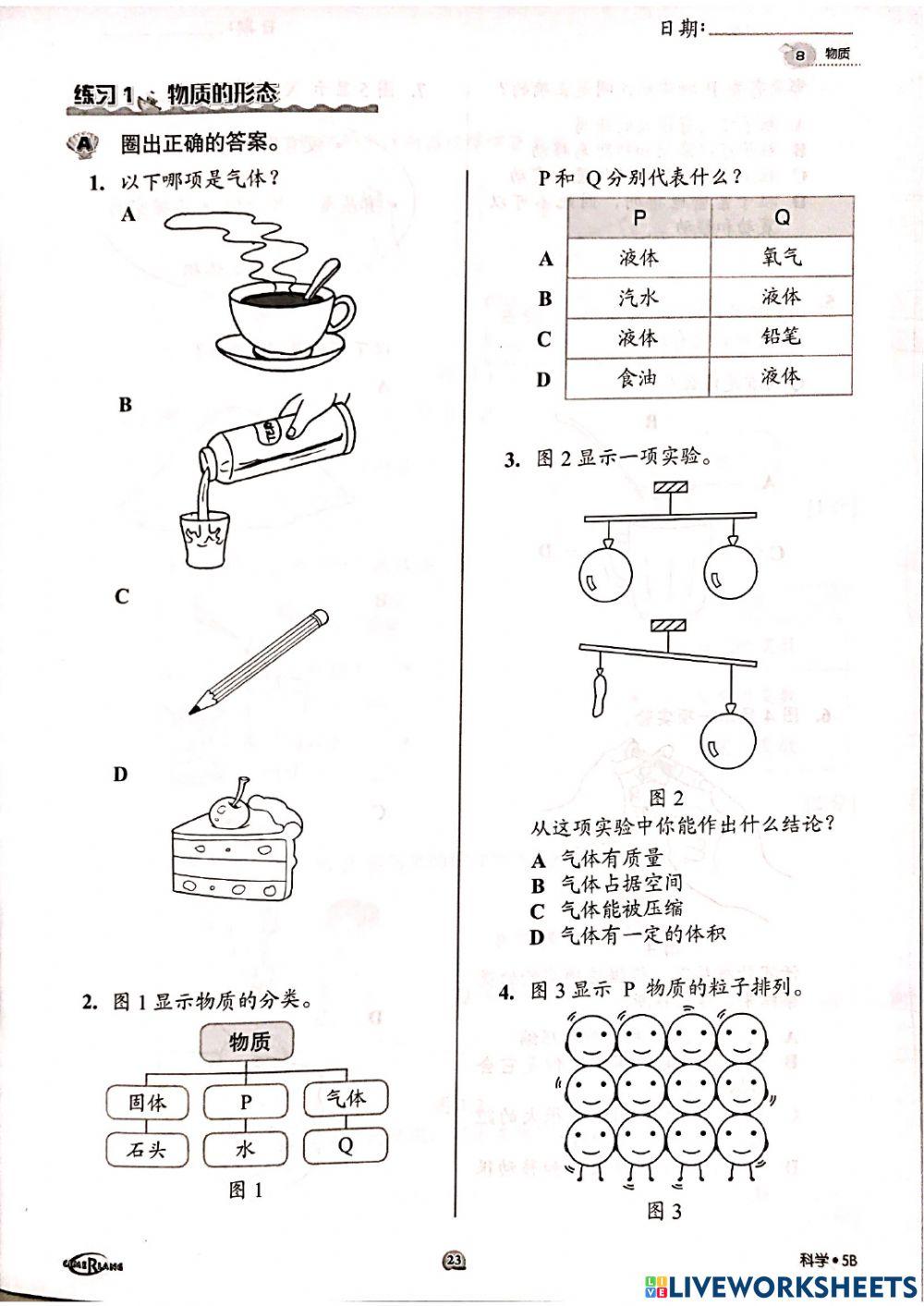 五年级科学（物质的形态）