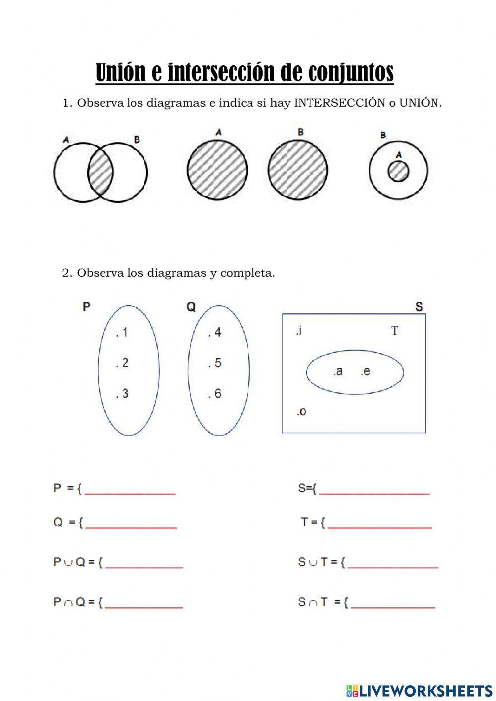 Ficha de Unión e Intersección de conjuntos