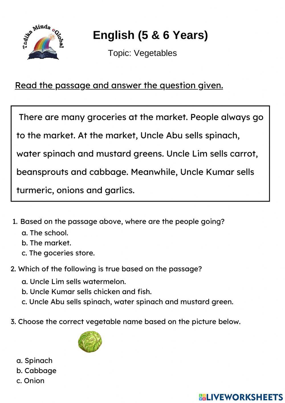 5 & 6 Years: English (Vegetables)