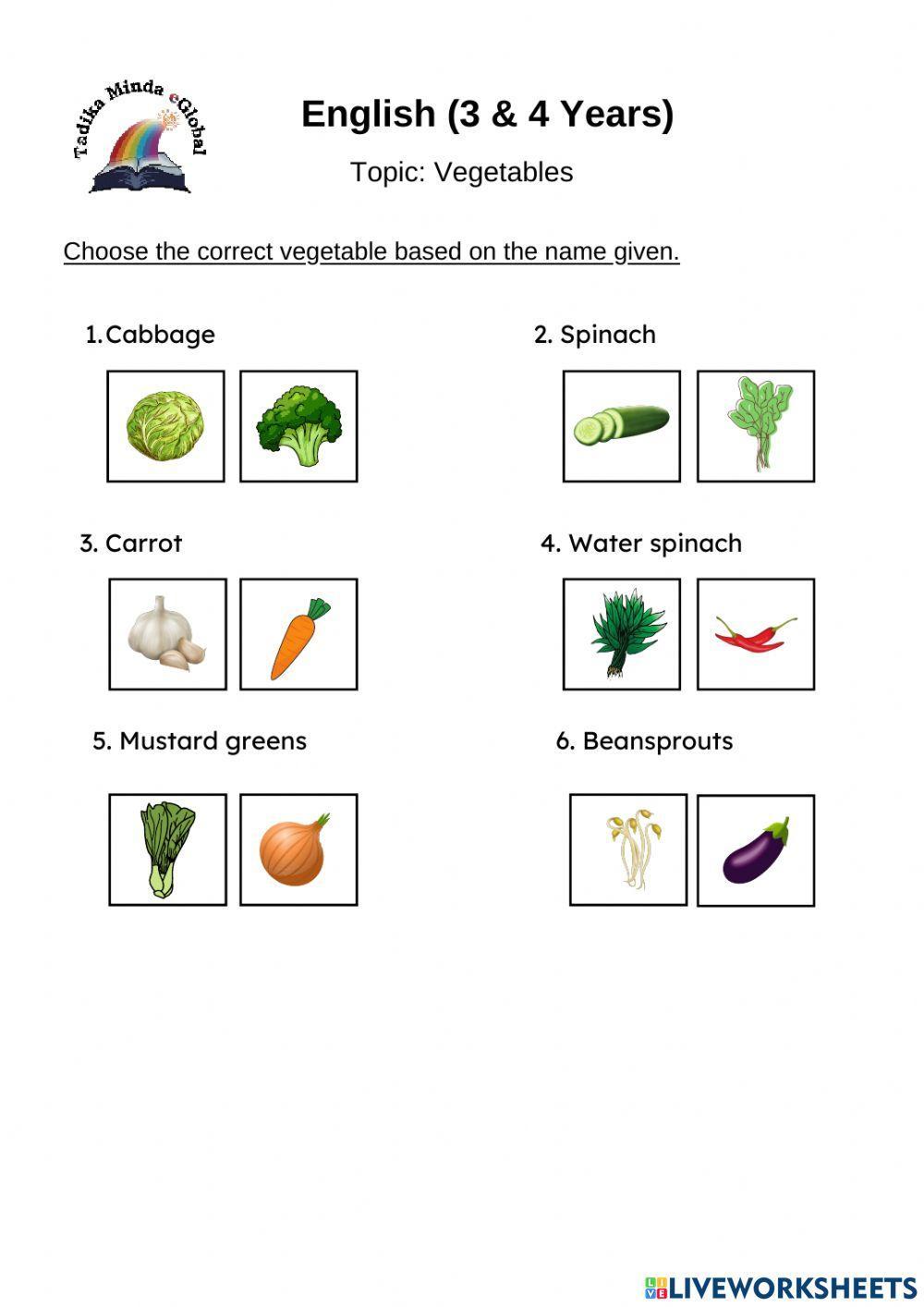 3 & 4 Years: English (Vegetables)
