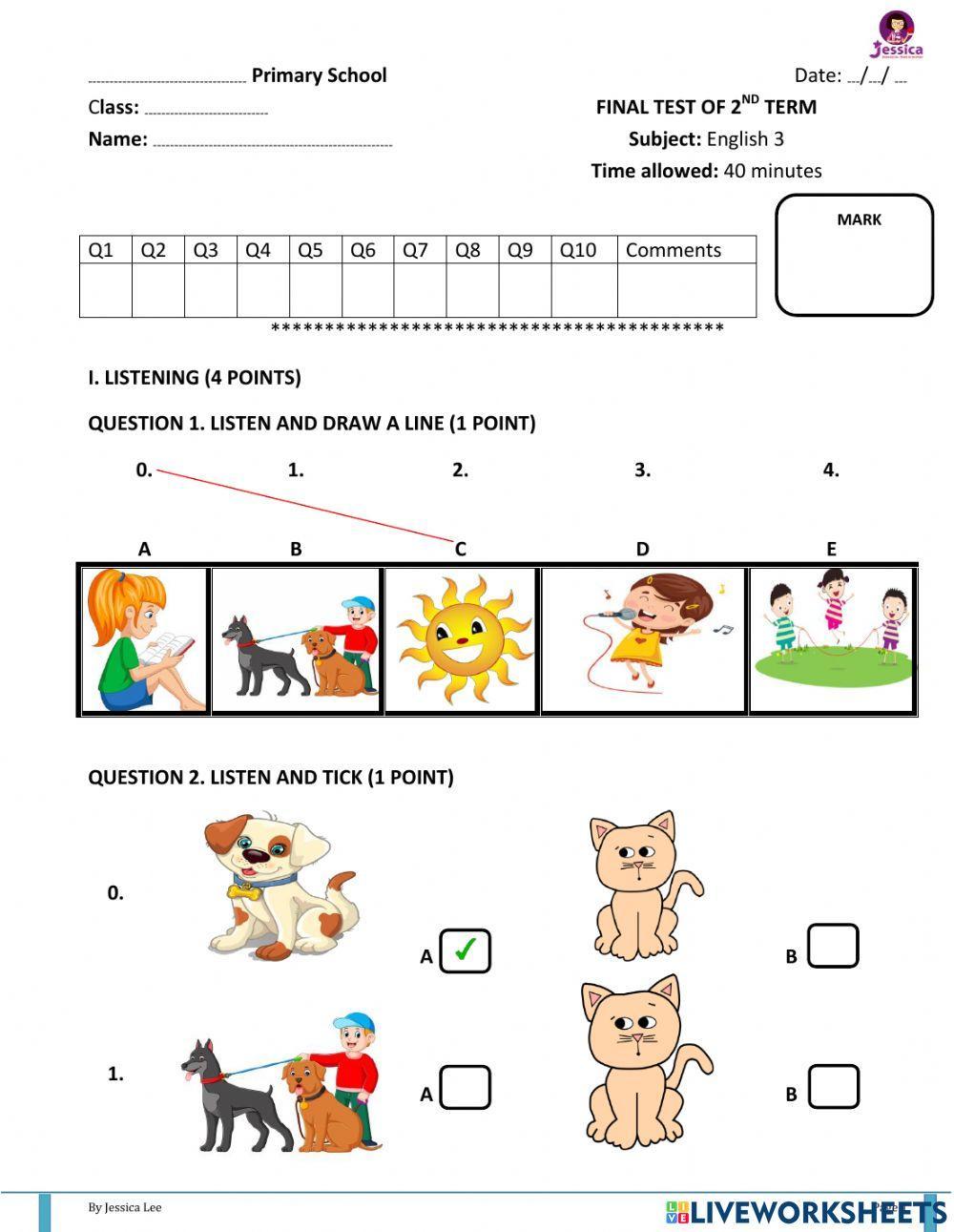 Kiểm tra cuối kỳ 2 lớp 3