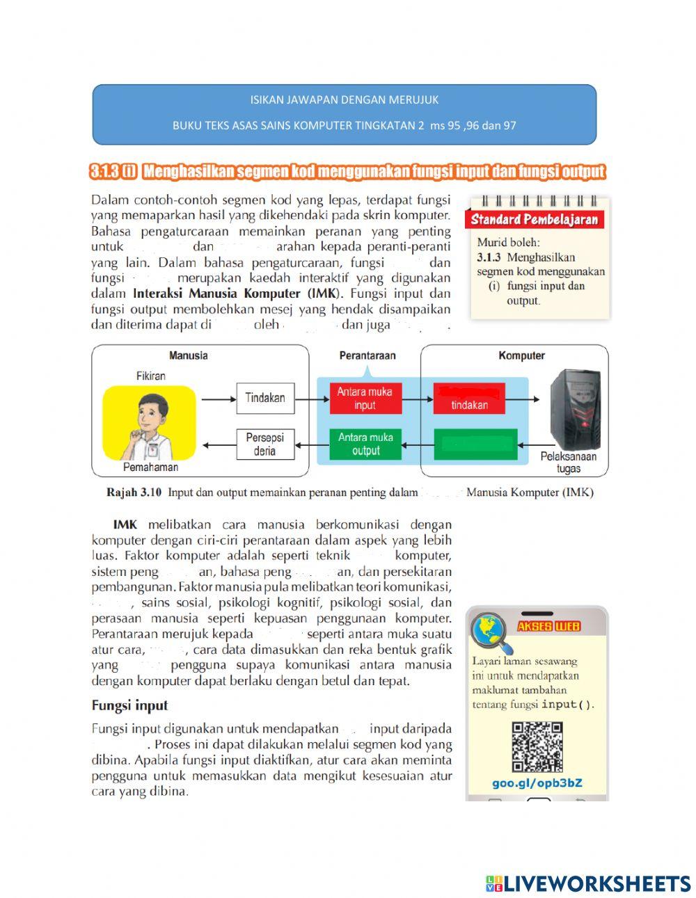 3.1.3 (i) Menghasilkan segmen kod menggunakan fungsi input dan fungsi output