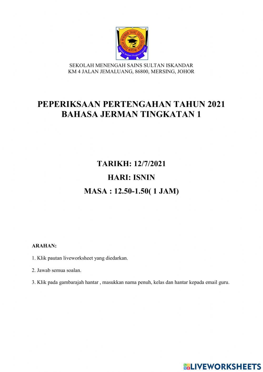 Peperiksaan pertengahan tahun tingkatan 1