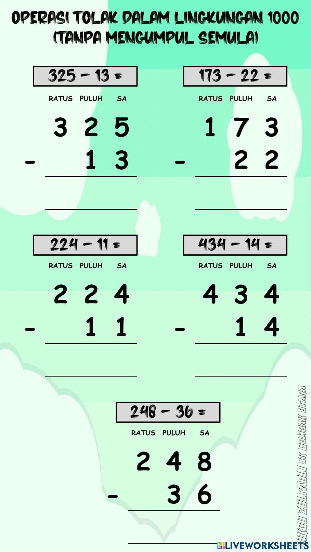 Operasi tolak lingkungan 1000 tanpa mengumpul semula