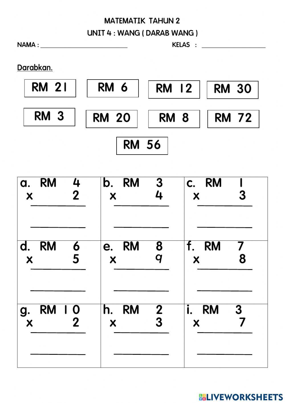 Matematik tahun 2 : darab wang