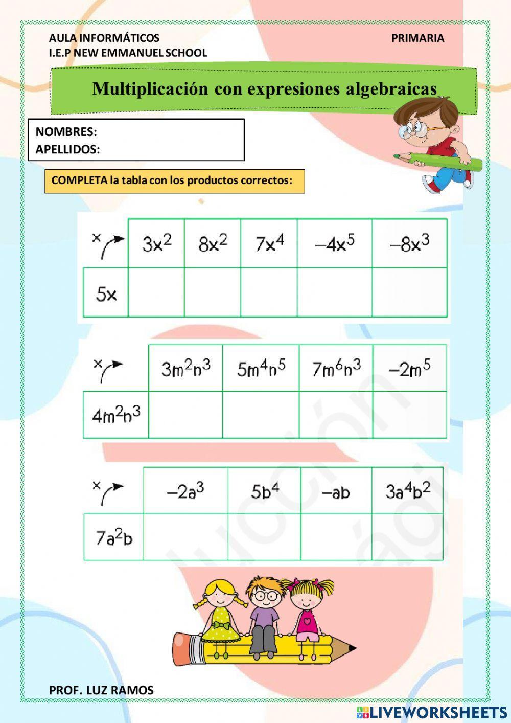 Multiplicación con expresiones algebraicas