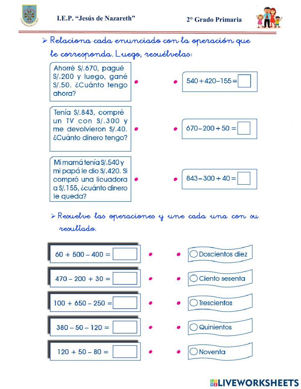 Practicamos operaciones combinadas de adición y sustracción