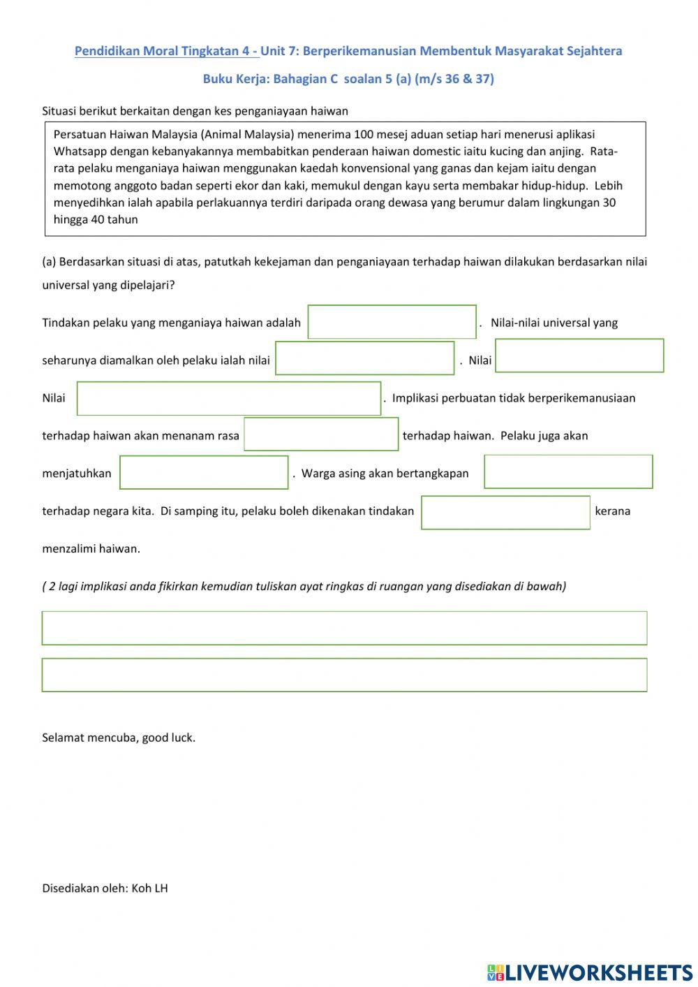 Pendidikan Moral Tingkatan 4 unit 7 soalan Bahagian C (a) soalan 5 m-s36 & 37