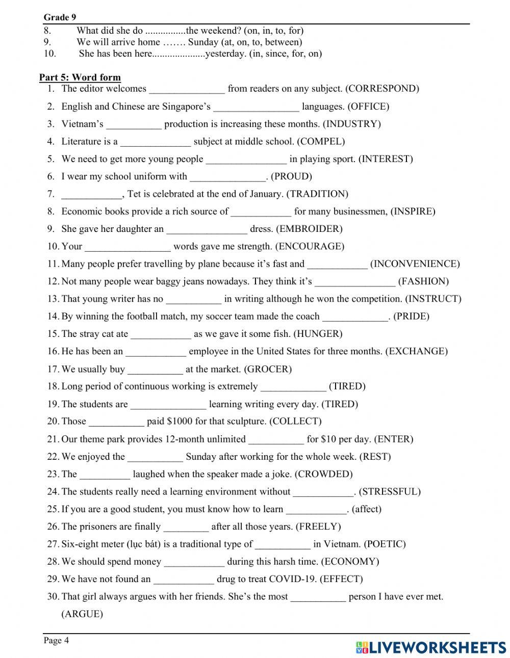 Ôn tập Lớp 9 - Unit 1,2,3