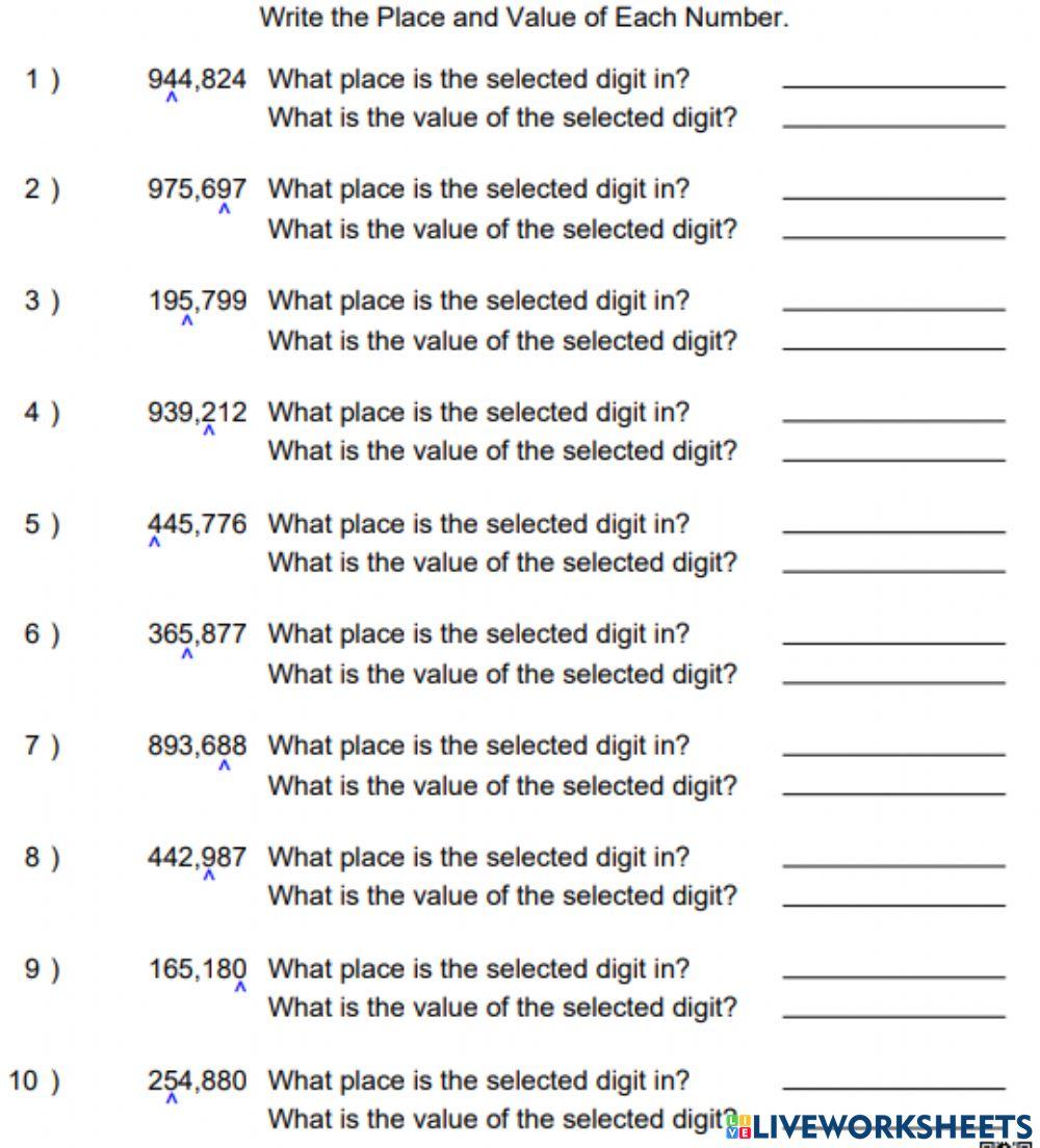 Place Value and Value 2- 100,000
