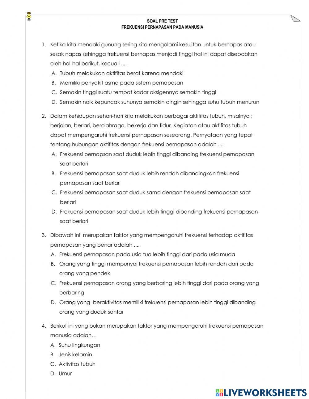 Pre Test Frekuensi Pernapasan