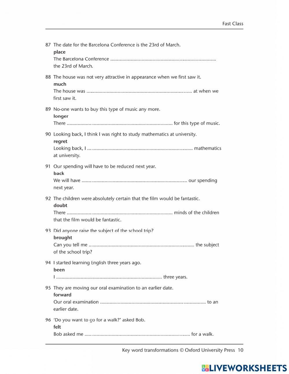 Paraphrasing - Key Word Transformations PART 5  QUESTIONS 77 to 100