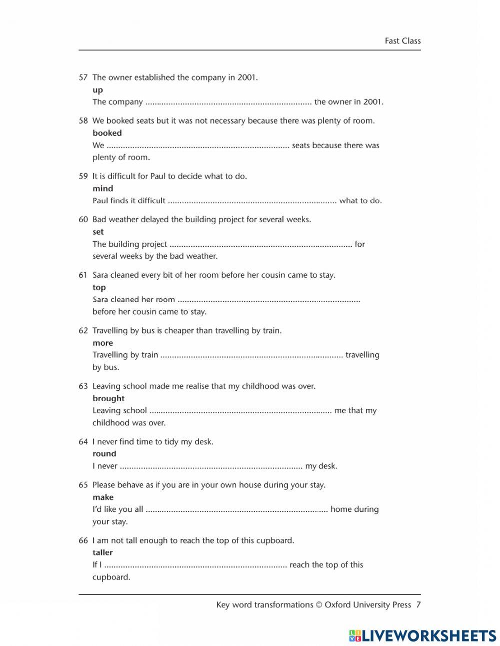 Paraphrasing - Key Word Transformations PART 4  QUESTIONS 57 to 76