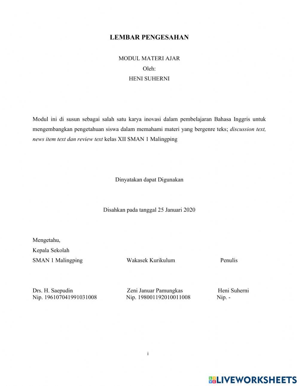 Modul Pembelajaran Genre Teks Discussion Text News Item Text And chapter-6