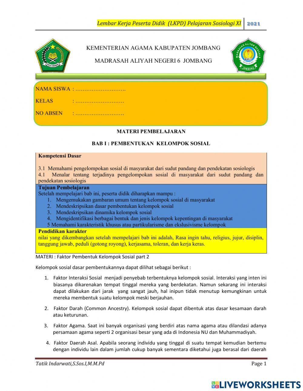 Sosiologi kelas XI pertemuan ke-2