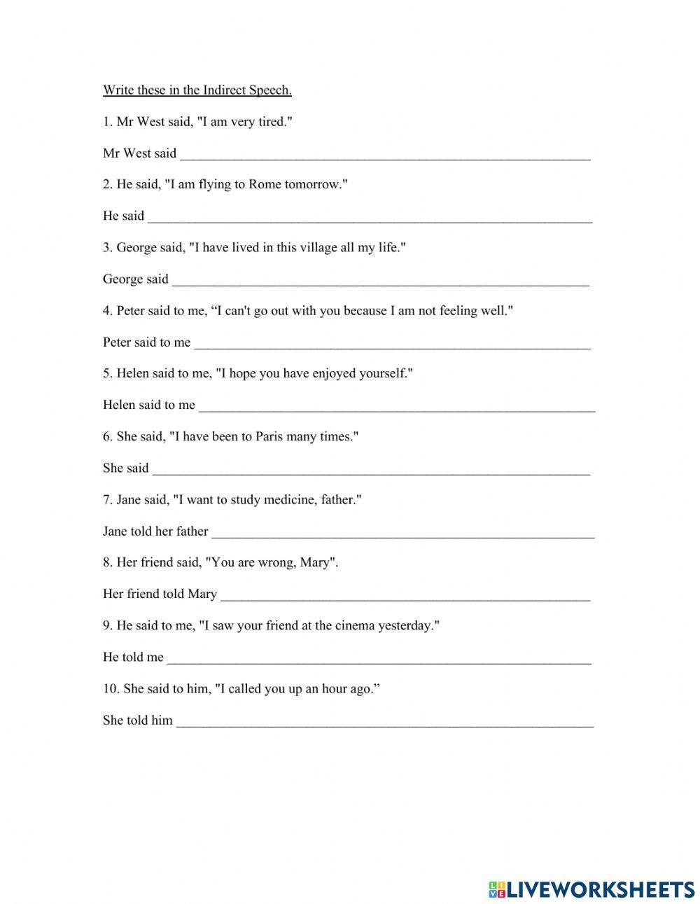 Task of direct and indirect speech worksheet live 59 off