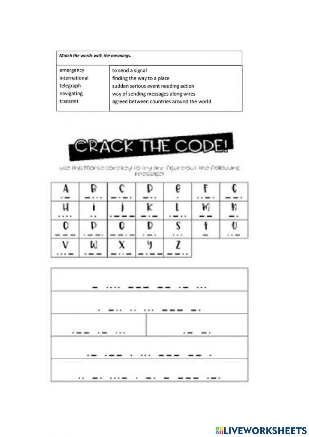 Morse Code online exercise for Live Worksheets