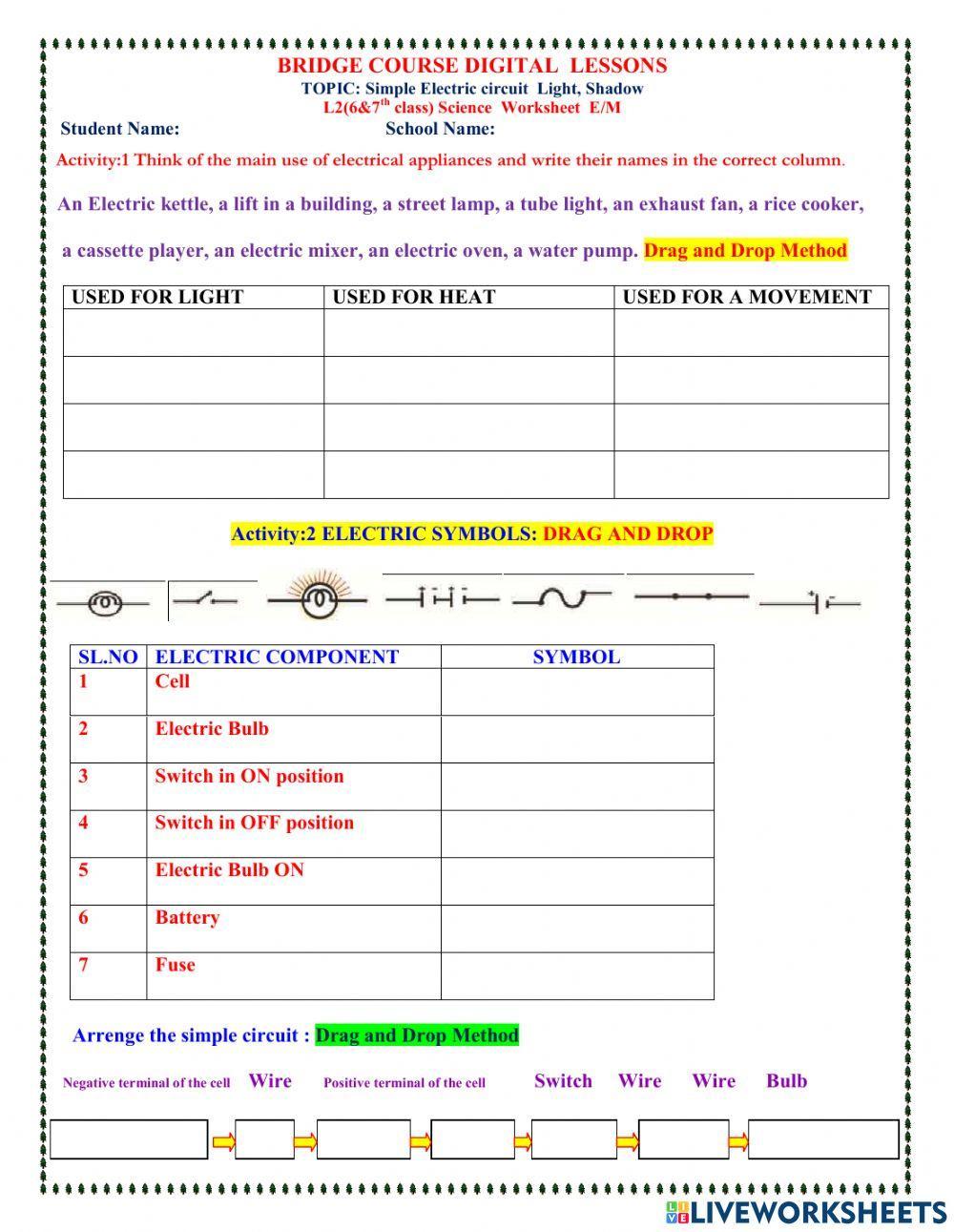 Simple Electric circuit  Light, Shadow