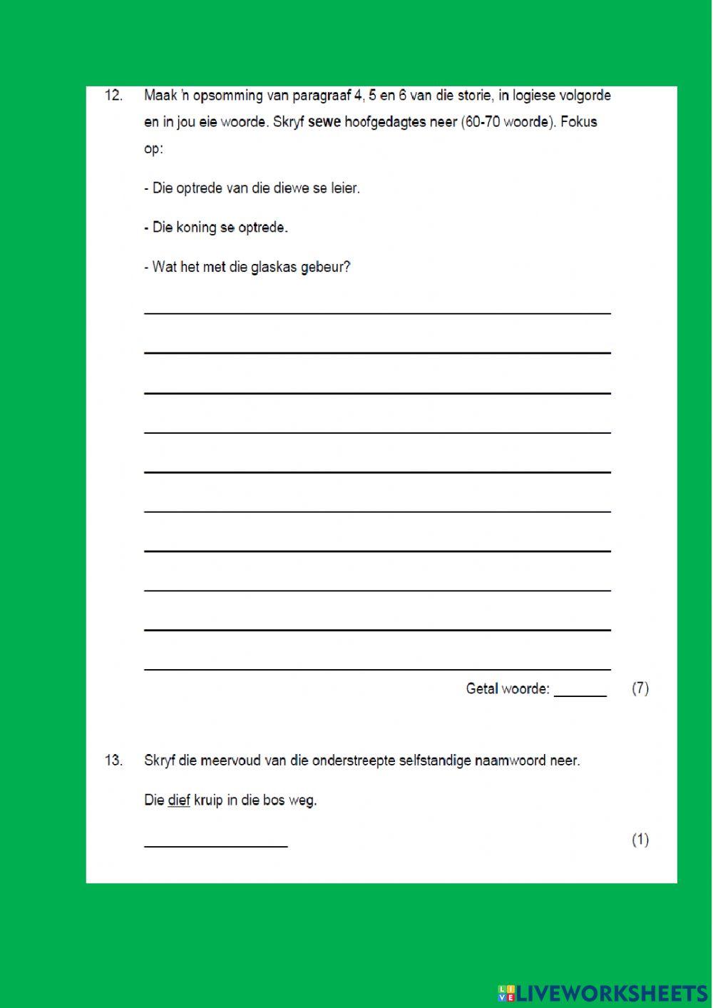 Middel exam Afrikaans grade 6 part 1 exam paper 1