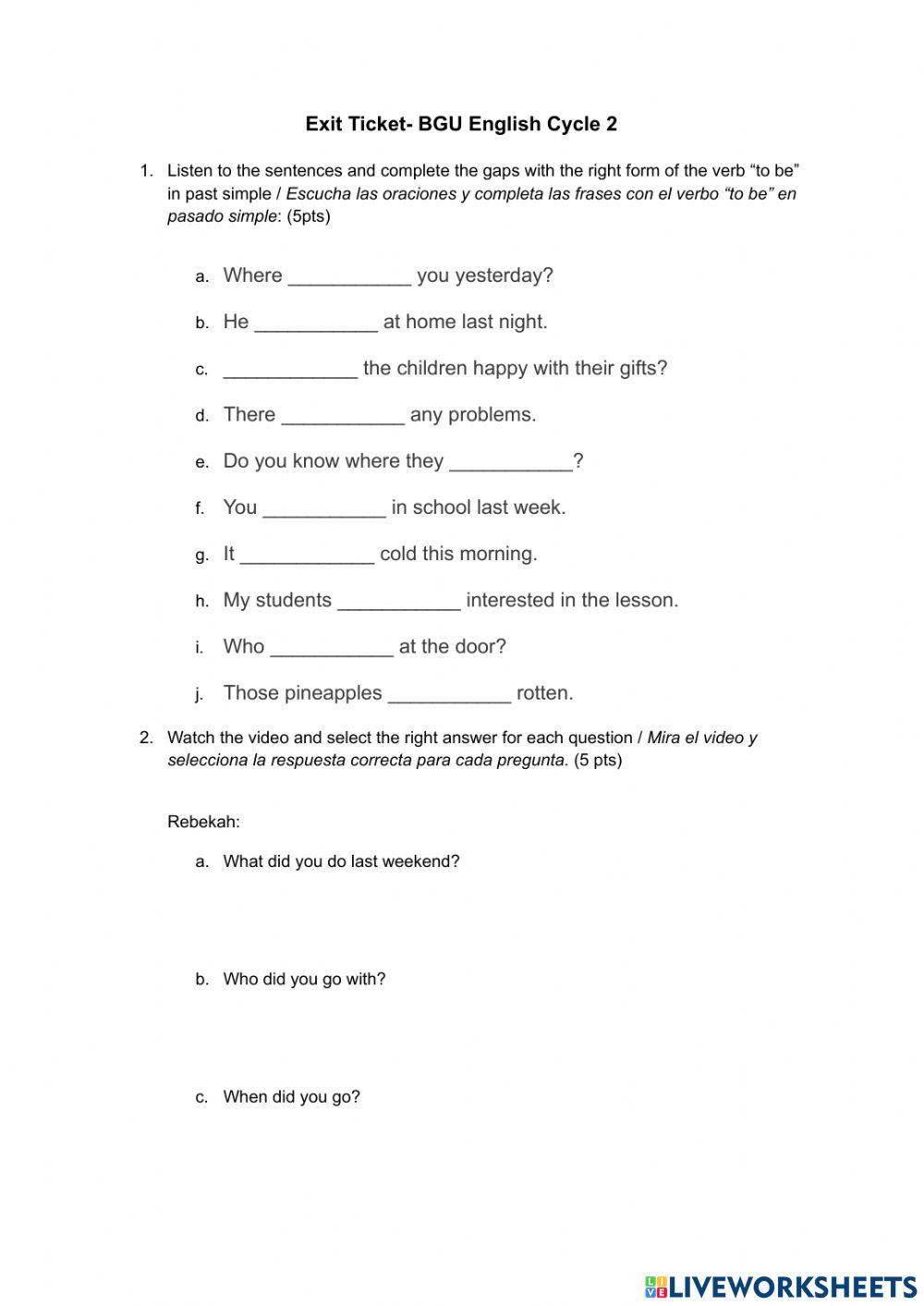 ESL Listening Past Simple Evaluation