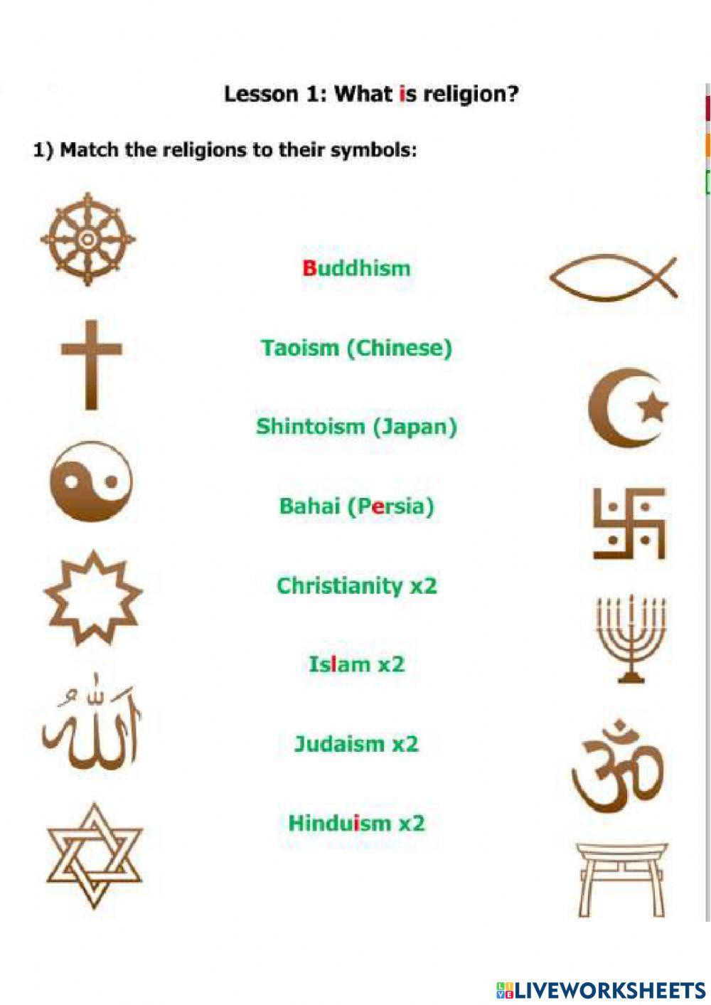 Religions of the world interactive worksheet Live Worksheets