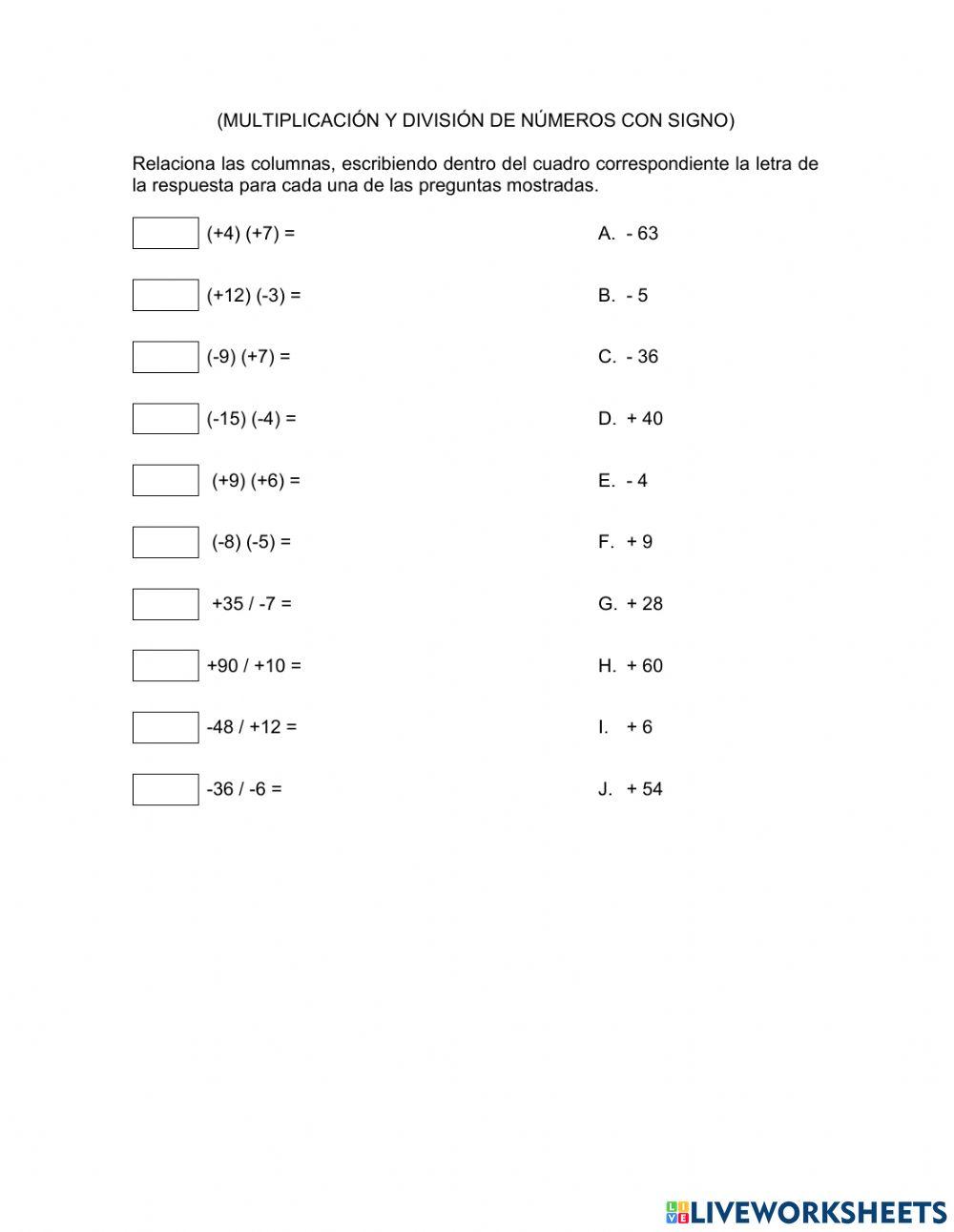 Multiplicación y División de números con signo