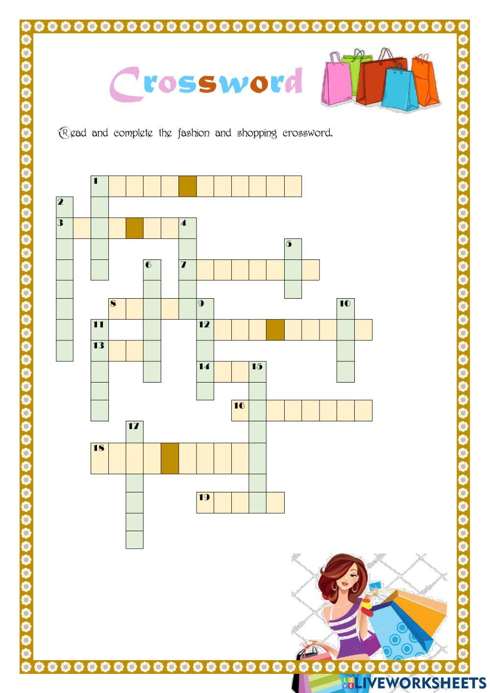 Crossword- SHOPPING AND FASHION.