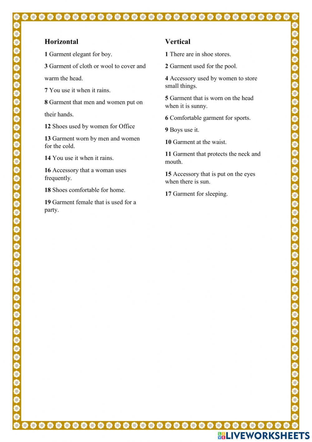 Crossword- SHOPPING AND FASHION.