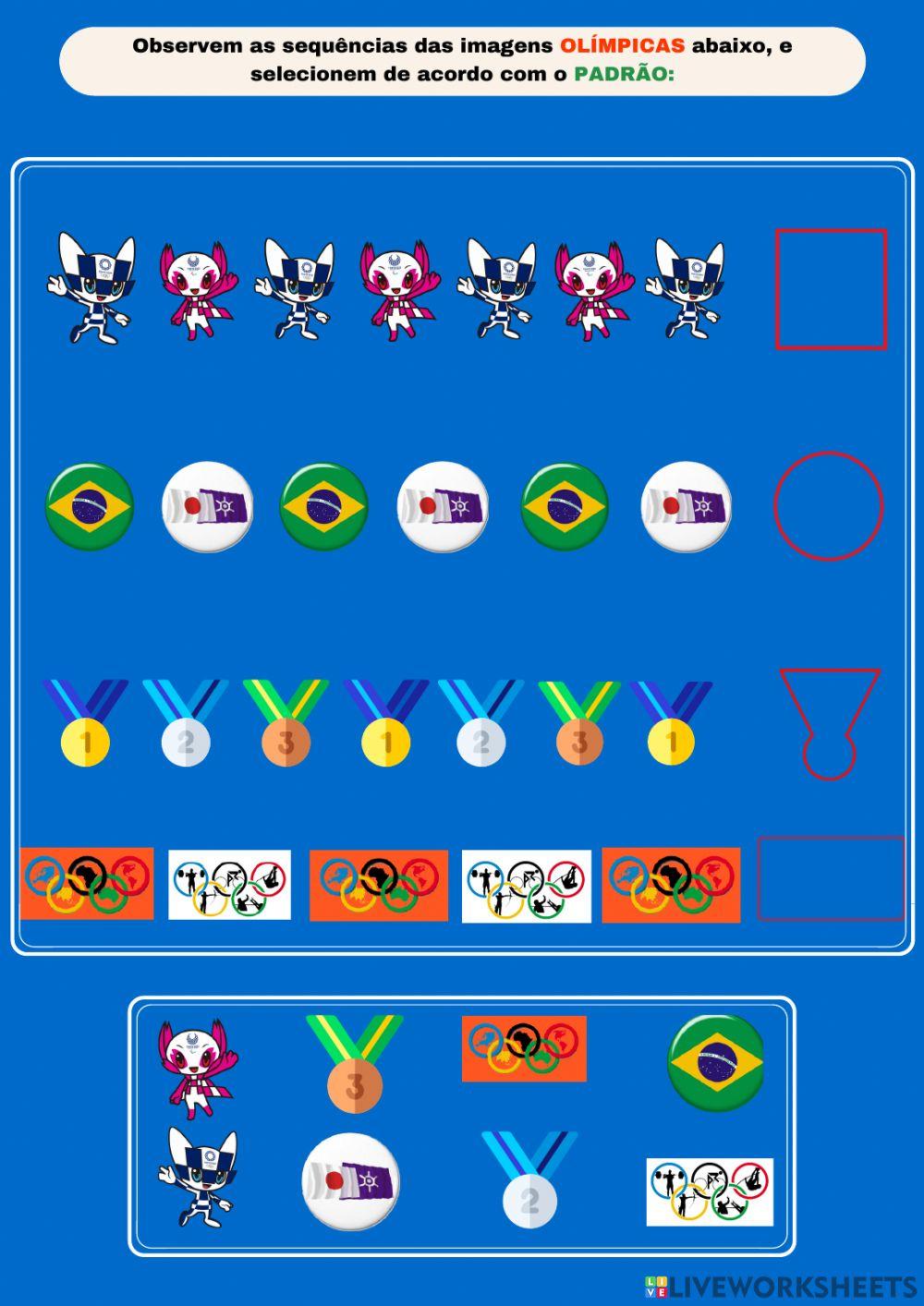 Observem as imagens dos símbolos olímpicos, e selecionem de acordo com o padrão.