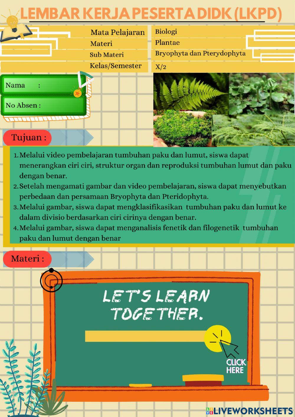 LKPD Bryophyta dan Pteridophyta