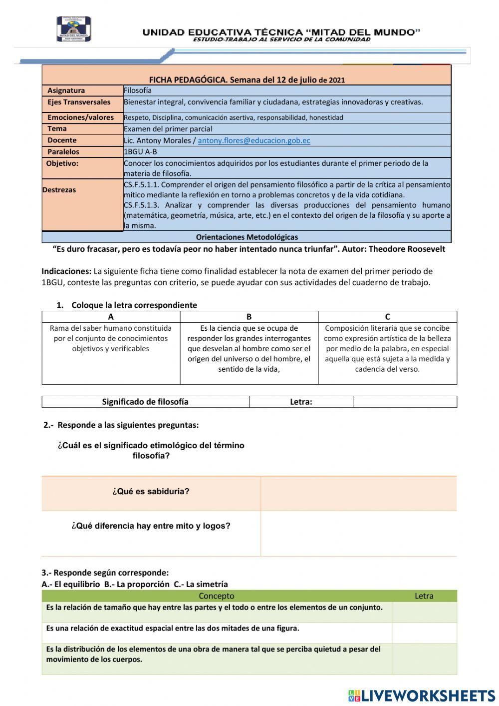 Examen de filosofía 1bgu