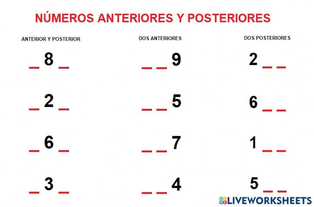 Números anteriores y posteriores