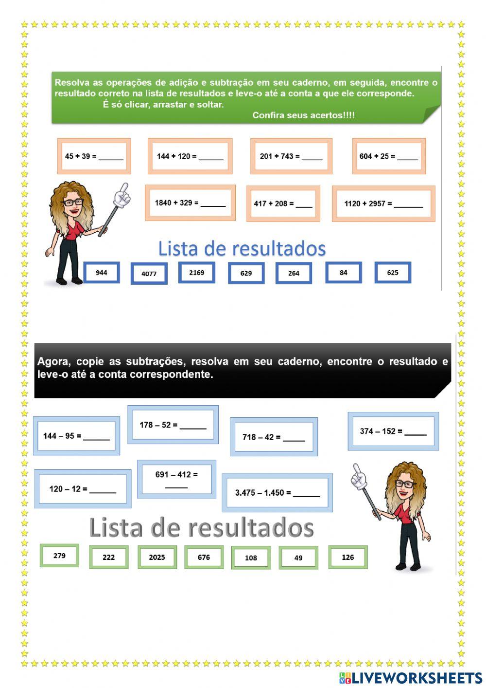 Operações - Adição e subtração