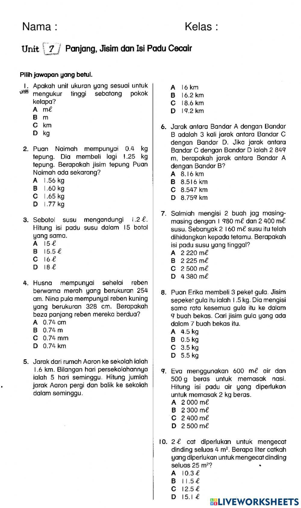 Matematik T6 Ukuran Panjang , Jisim & Sukatan Isi Padu Cecair