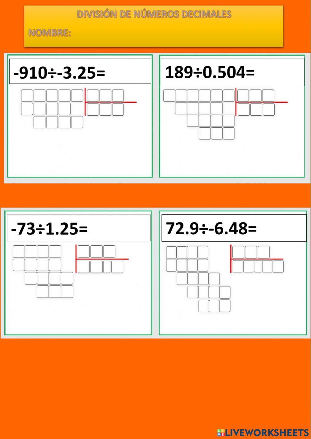 División de decimales negativos