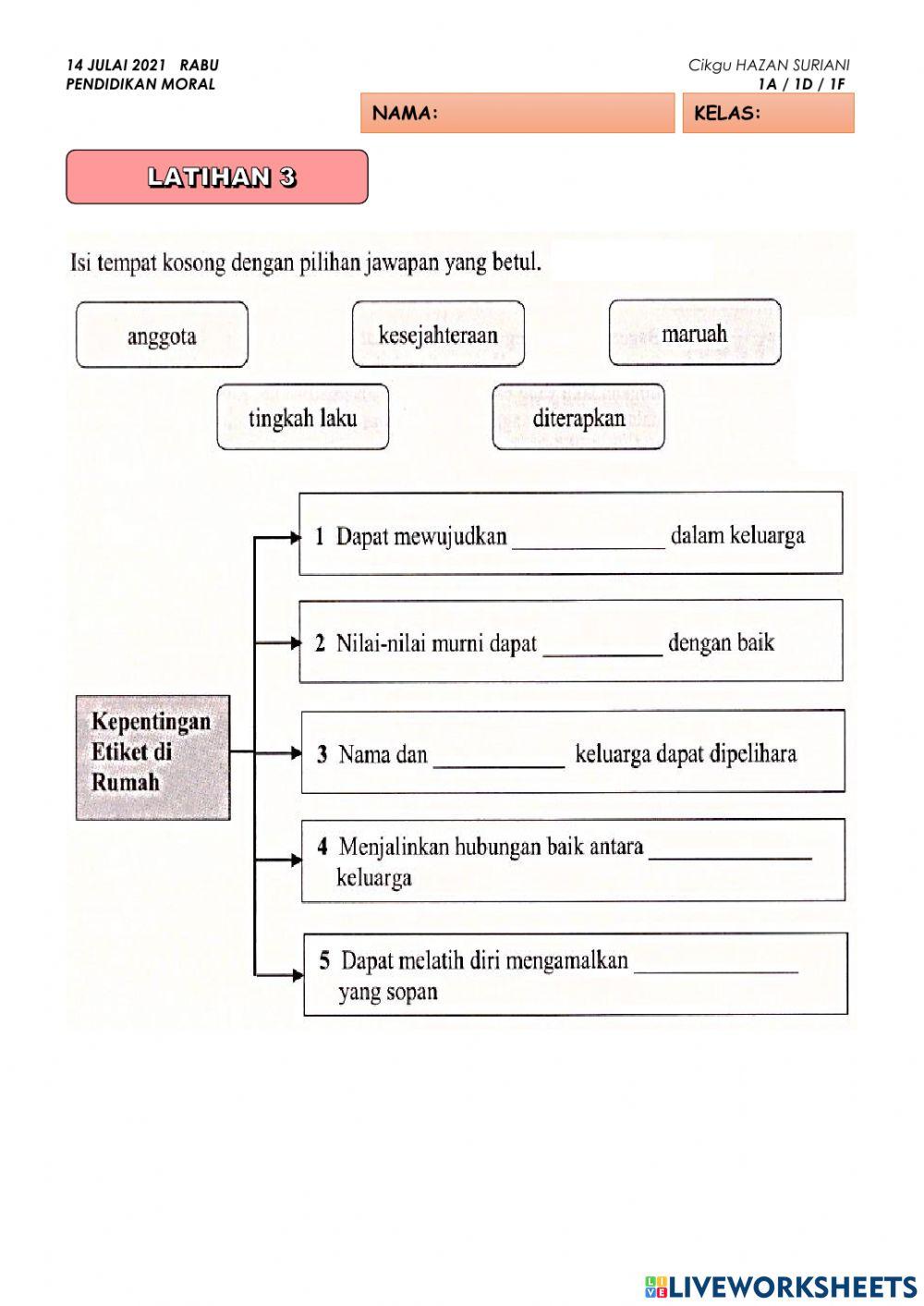 LATIHAN 3: Unit 13 PATUHI ETIKET KELUARGA HARMONI