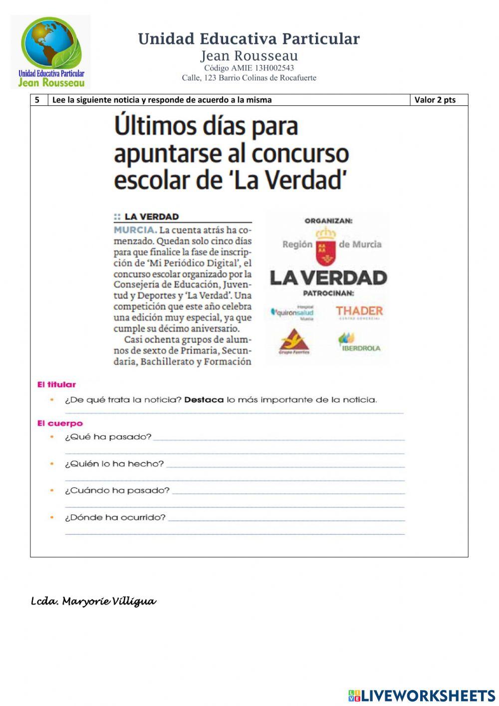 Evaluación Lengua- 1er p.