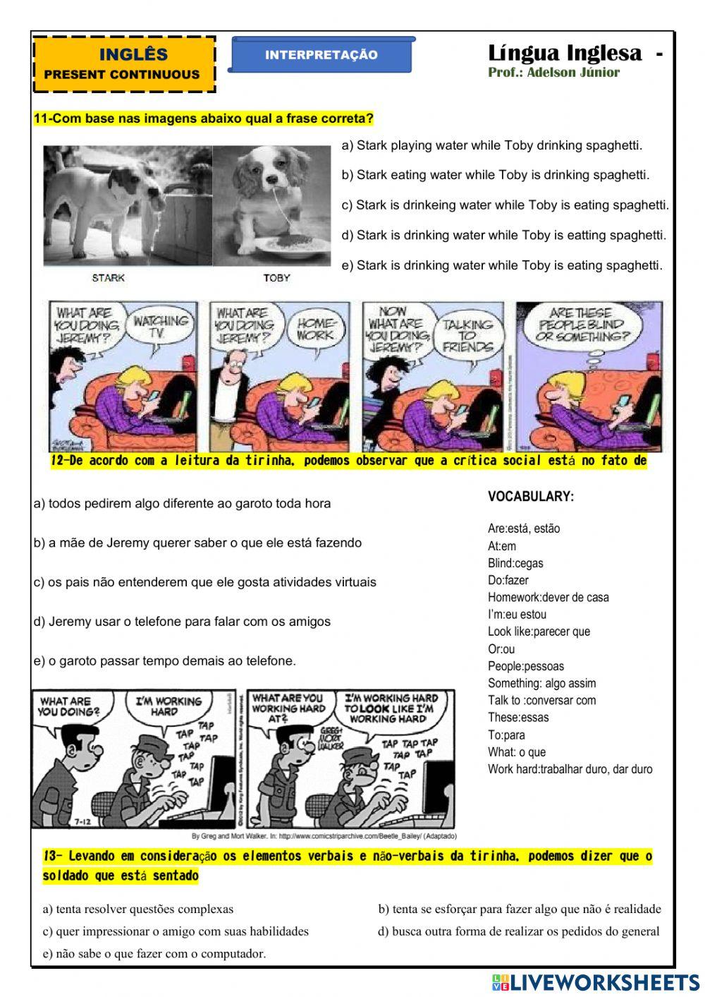 Present Continuous (Exercícios de fixação)