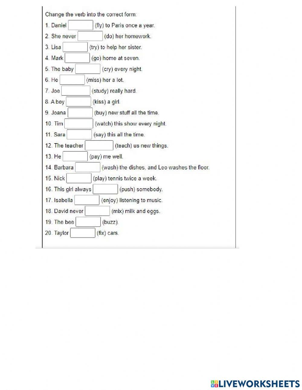 Present Simple s or es Review