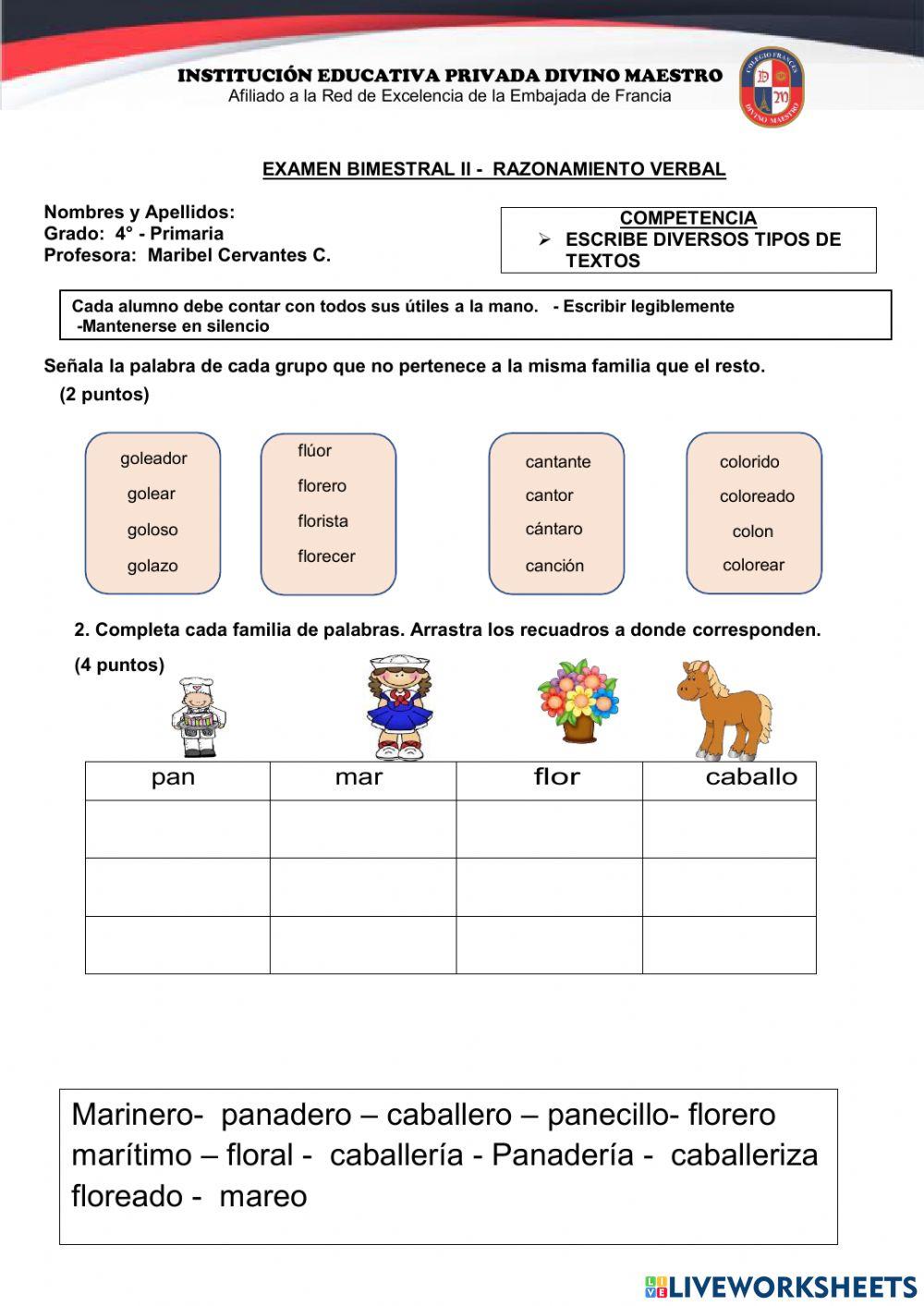 Examen Bimestral II - Razonamiento  verbal