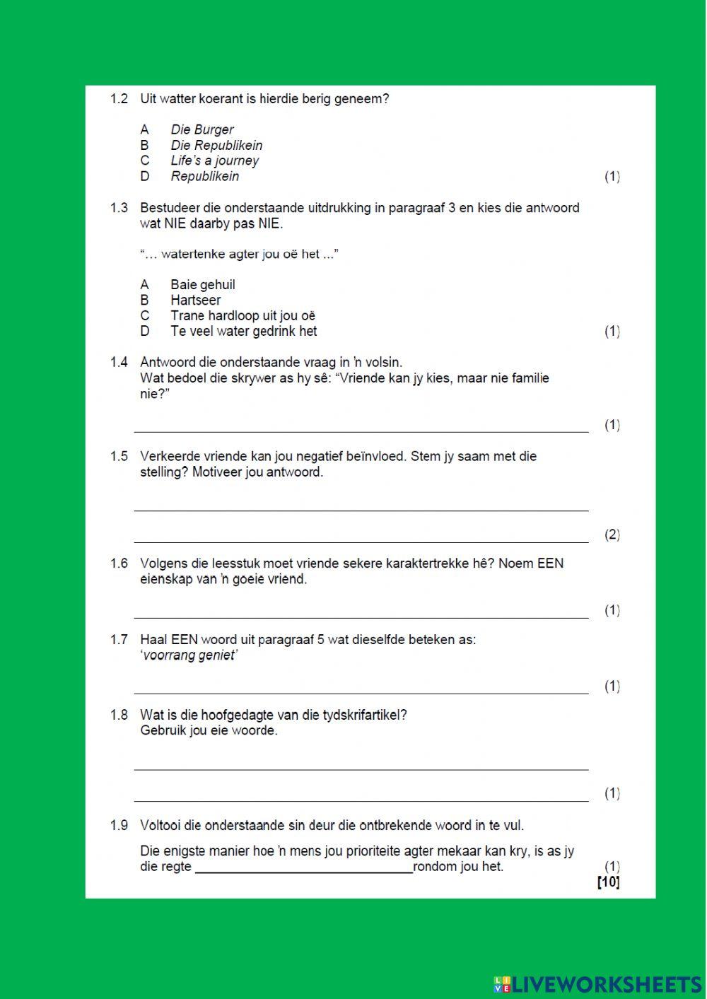 Afrkaans paper 2 part 1